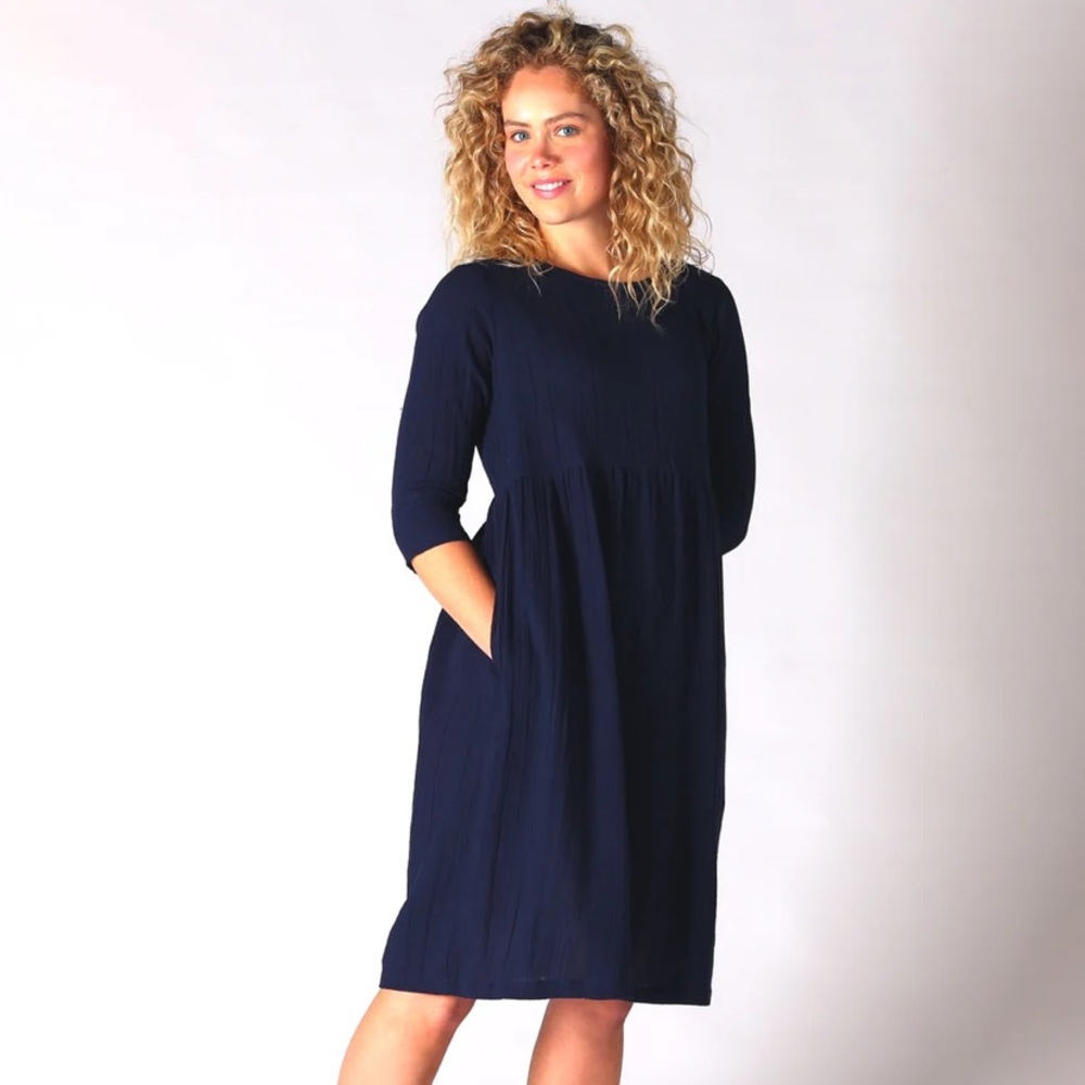 Karma East Zoey navy blue cotton gauze midi dress